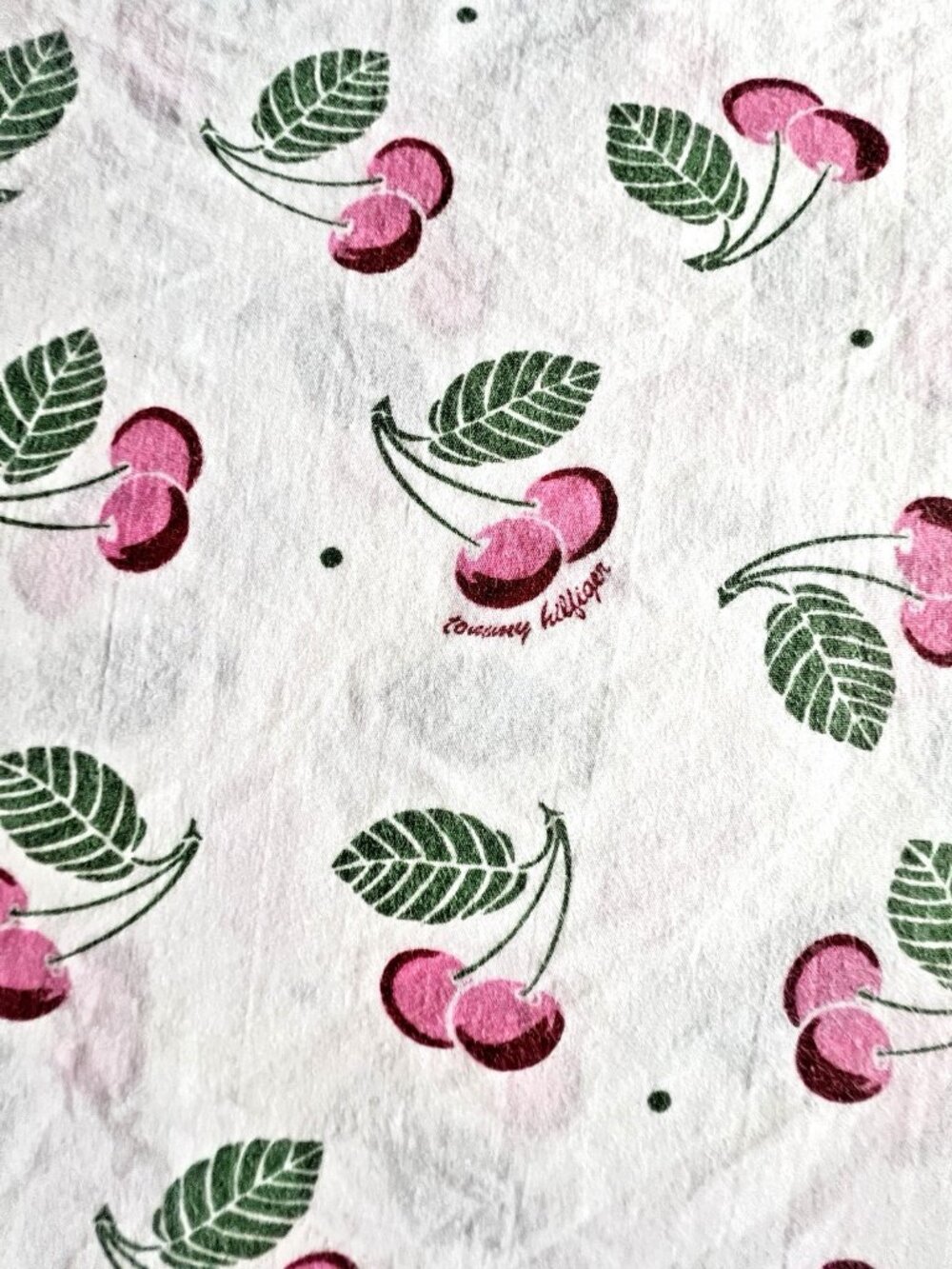 TOMMY HILFIGER CHERRIES Pillowcase 100% Cotton Standard Cherry White Pink Green